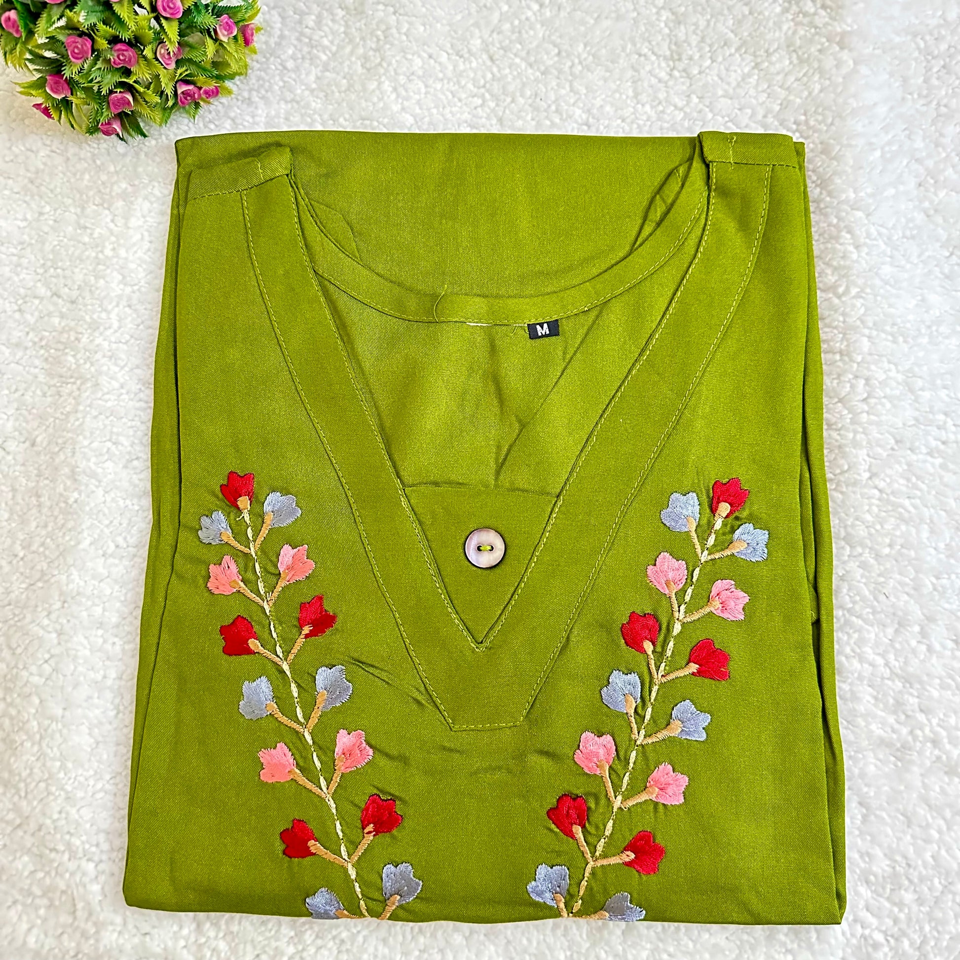 Rayon kurti with Floral work on the Neck