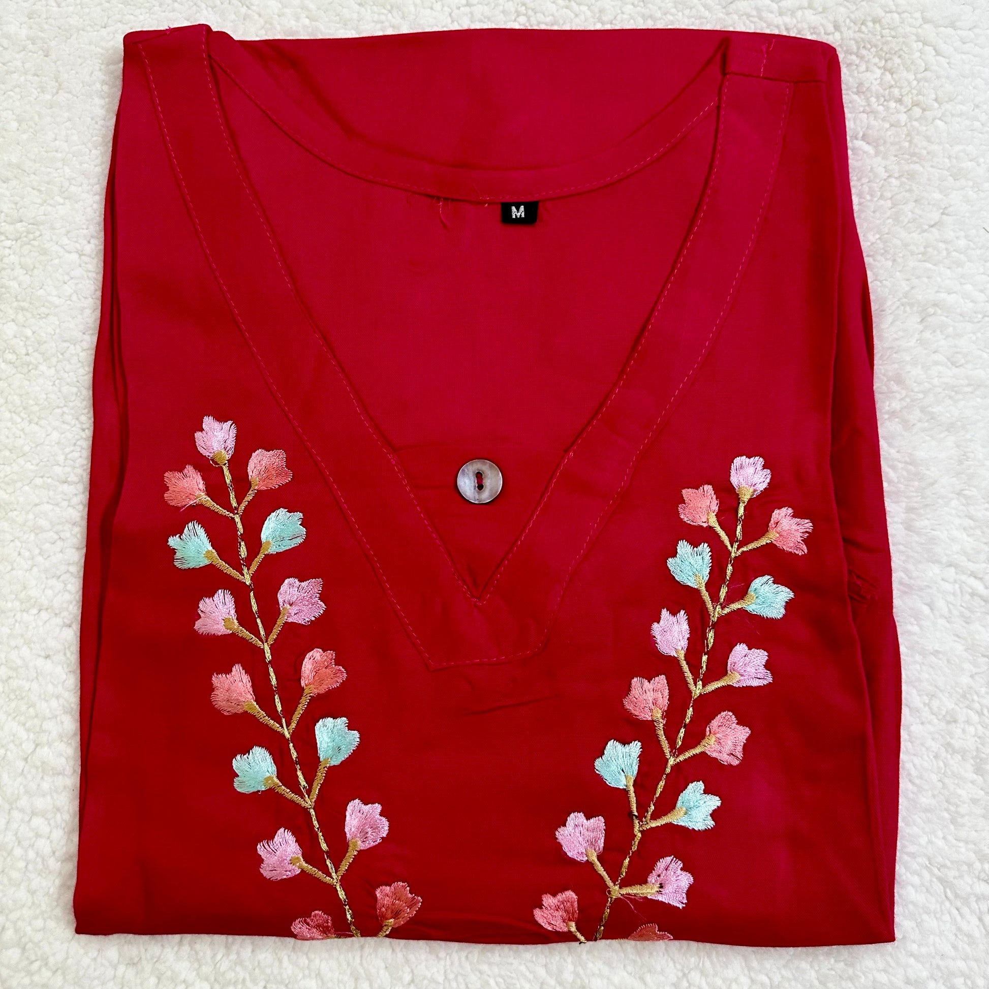 Rayon kurti with Floral work on the Neck