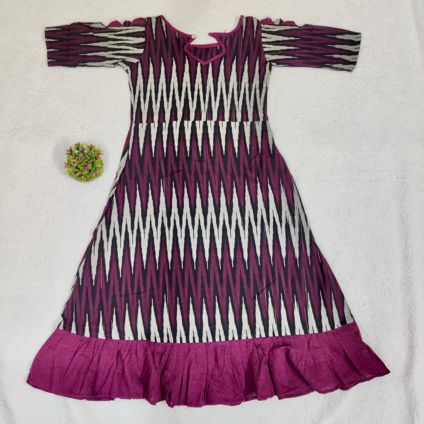 Wine Chevron Gown in Ikkat