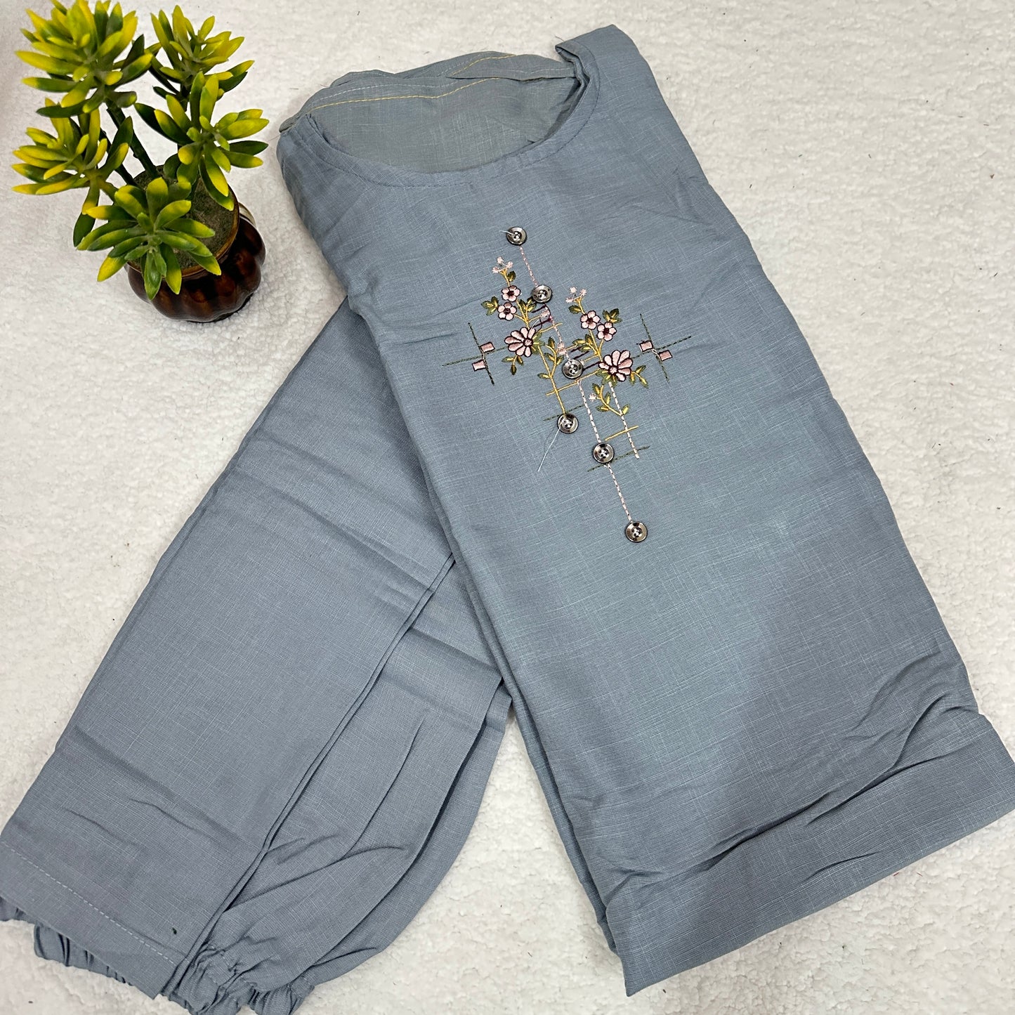 Cotton Linen 2 Piece Kurti with Thread work