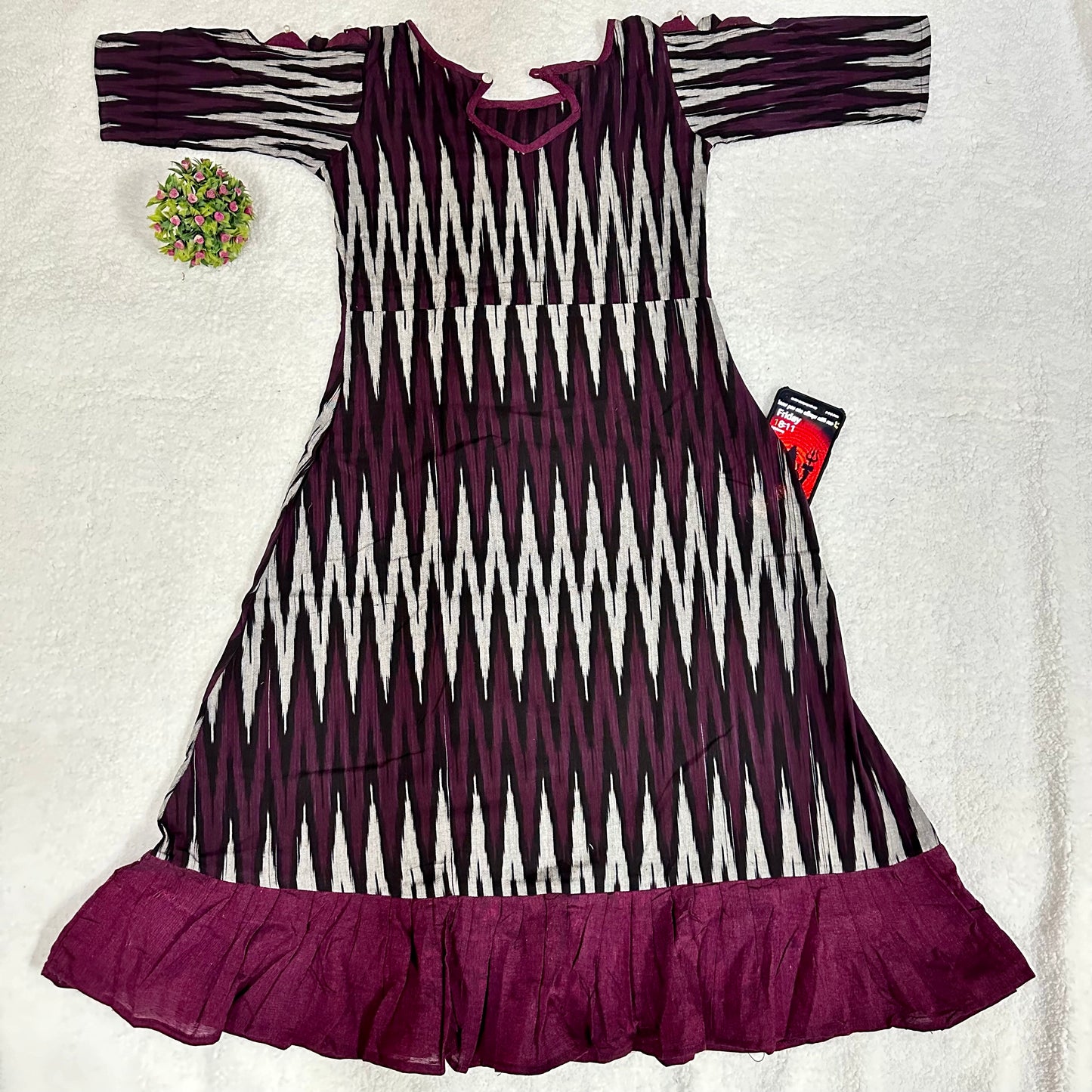 Wine Chevron Gown in Ikkat