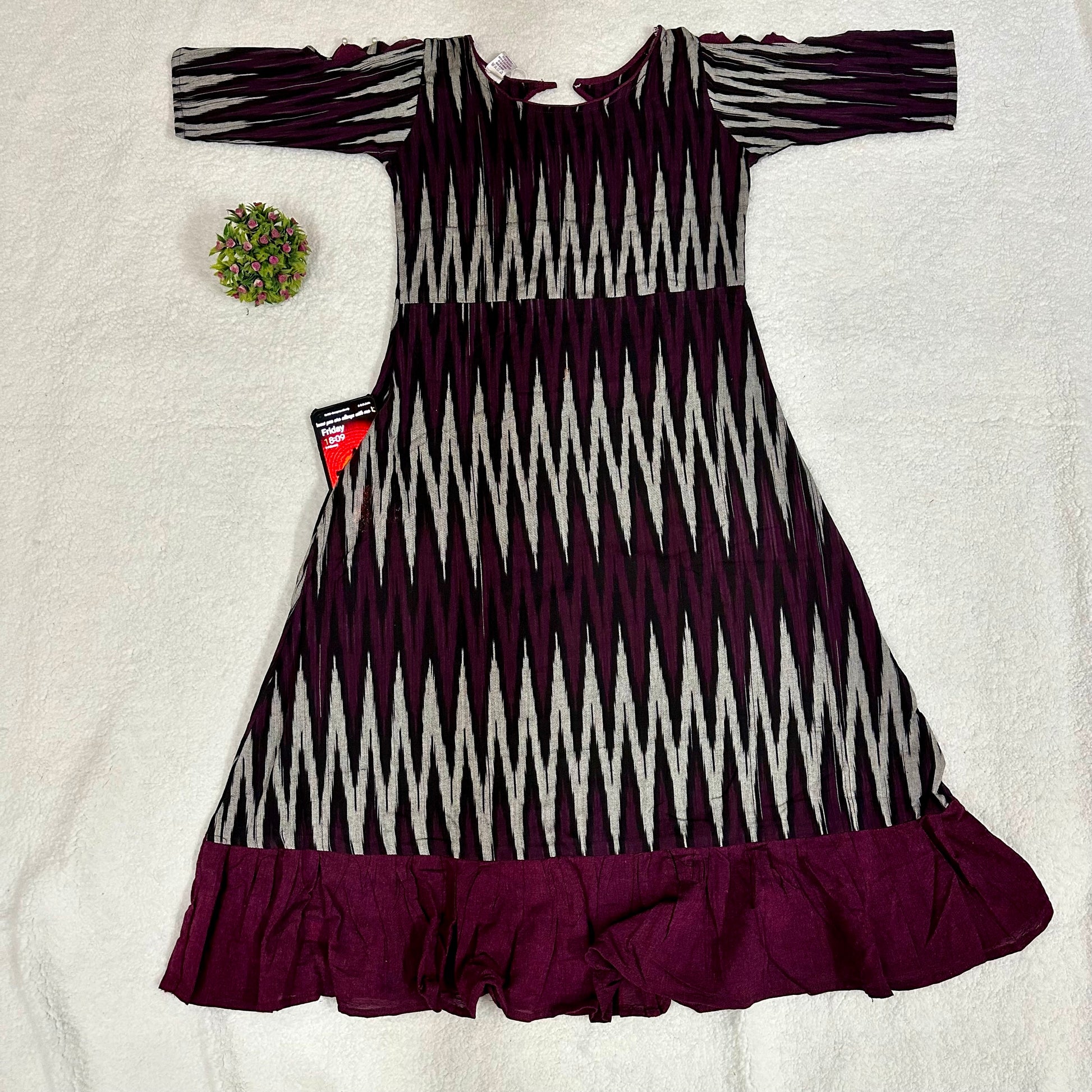 Wine Chevron Gown in Ikkat