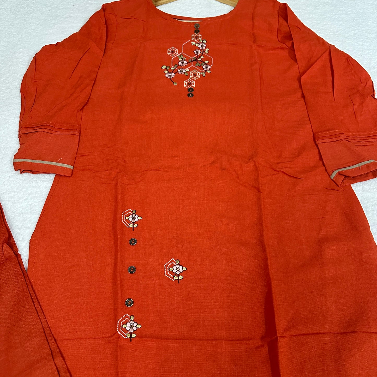 Cotton Linen 2 Piece Kurti with Thread work