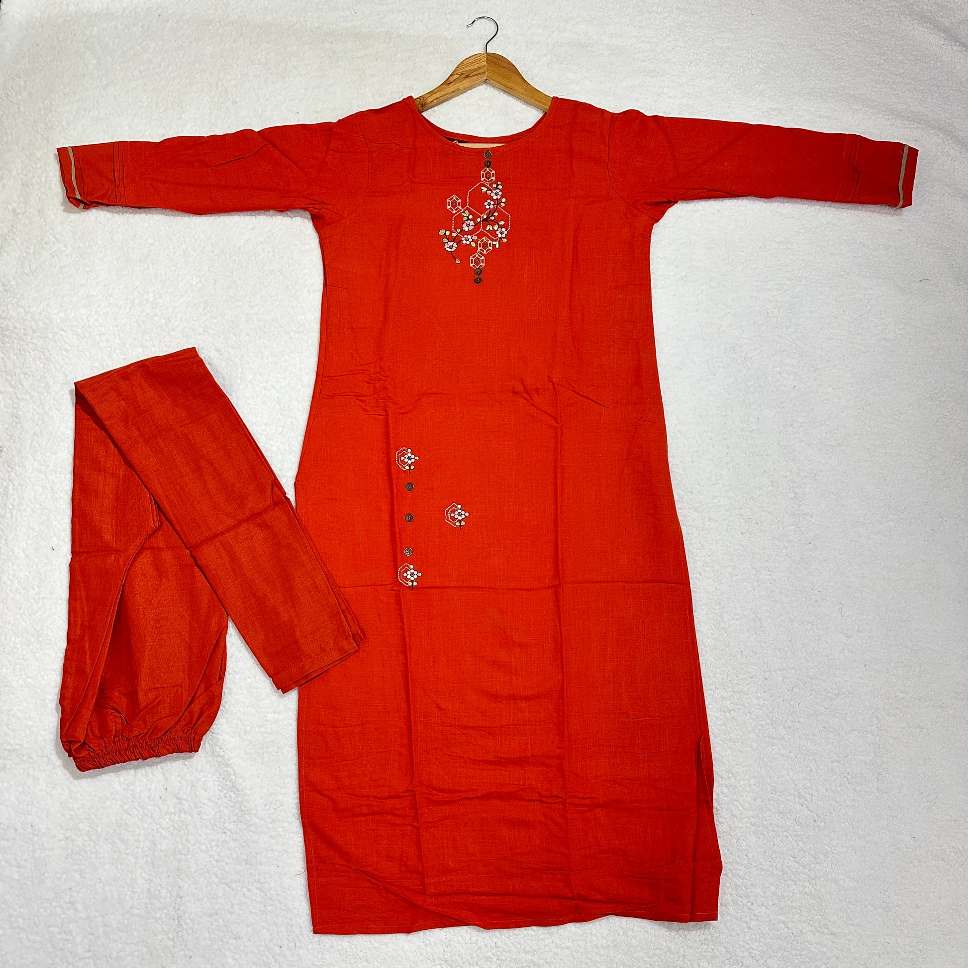 Cotton Linen 2 Piece Kurti with Thread work