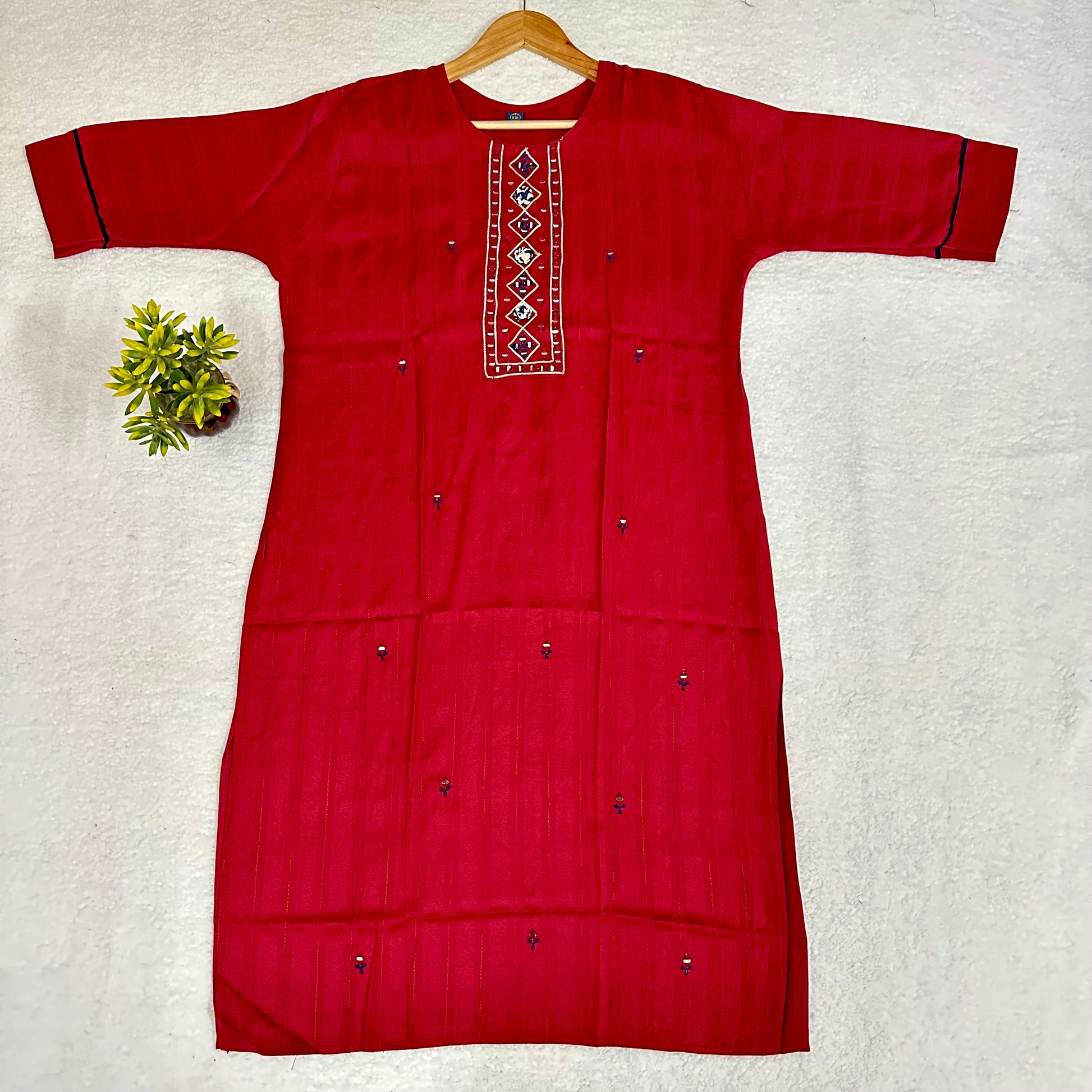 Fancy Fabric Kurti With Mirror Work