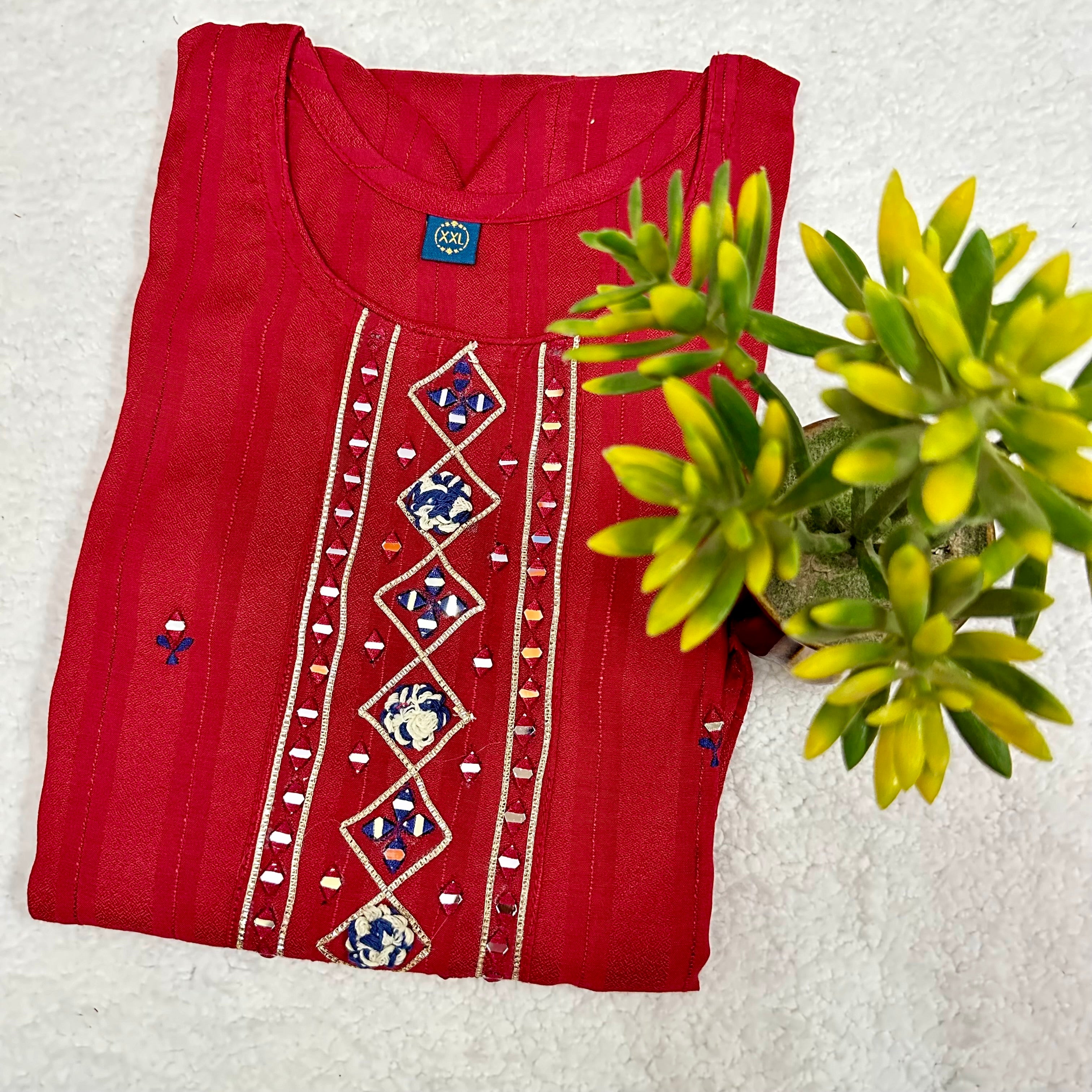 Fancy Fabric Kurti With Mirror Work