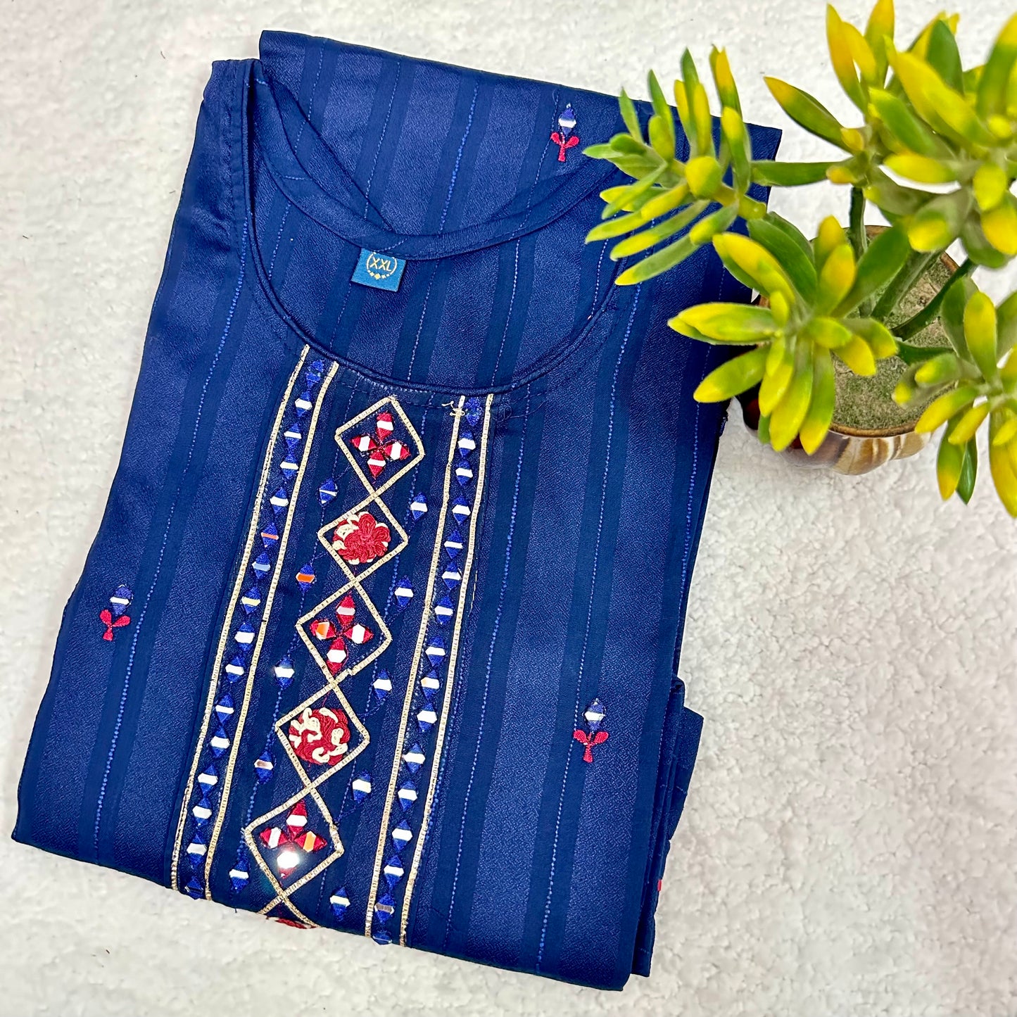 Fancy Fabric Kurti With Mirror Work