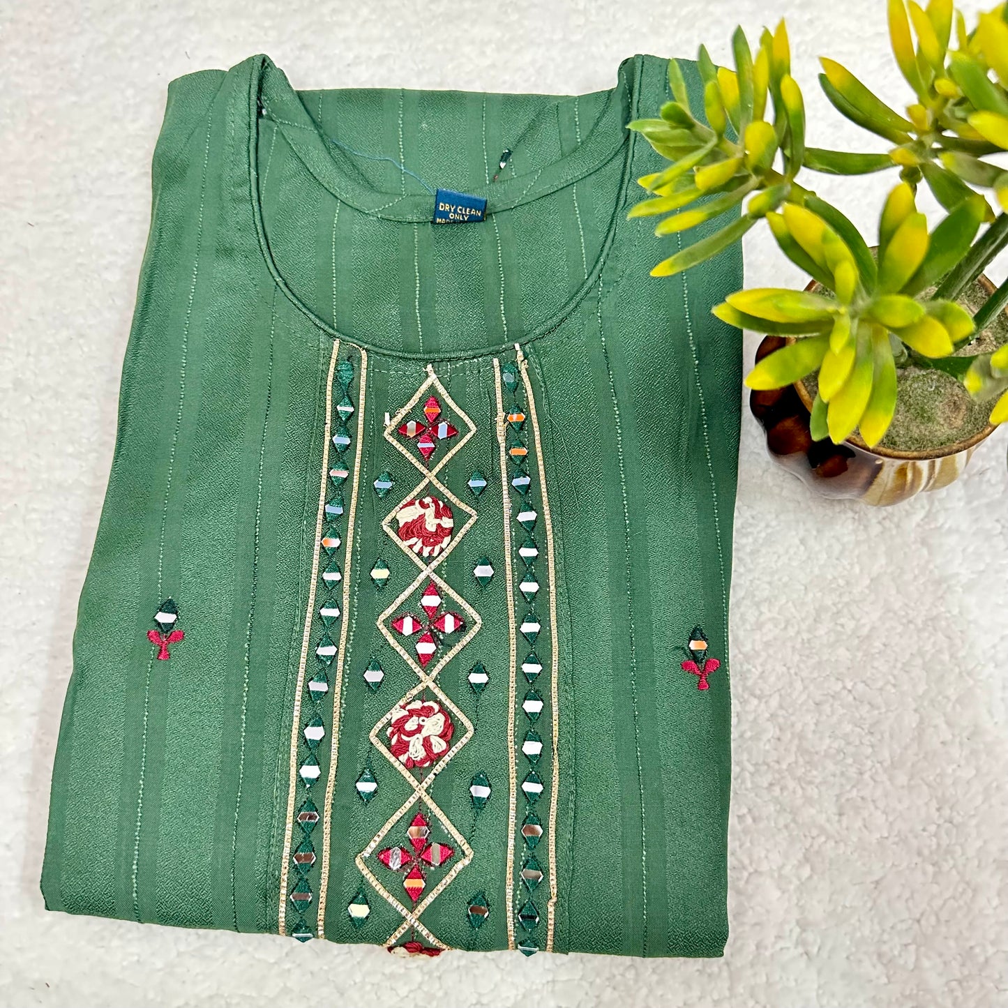 Fancy Fabric Kurti With Mirror Work