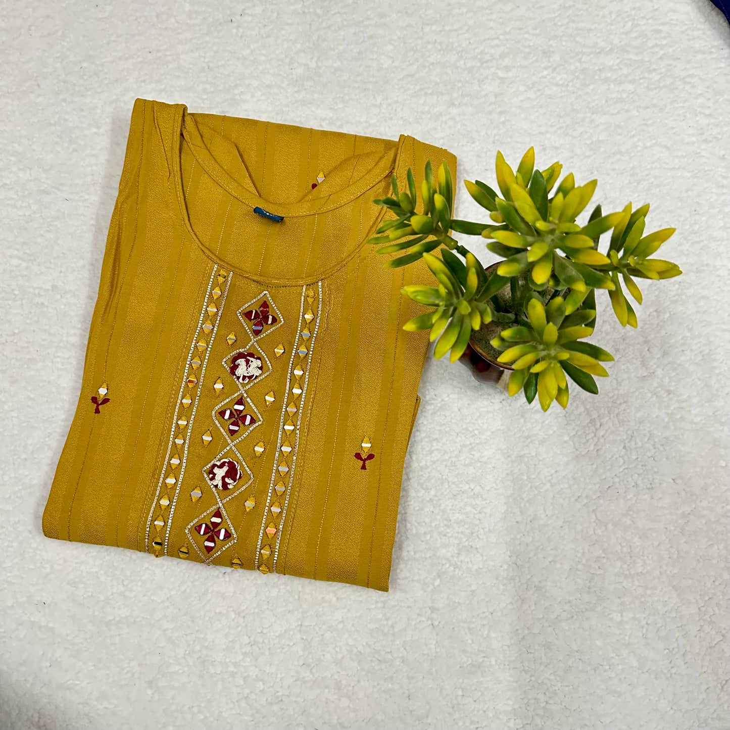 Fancy Fabric Kurti With Mirror Work