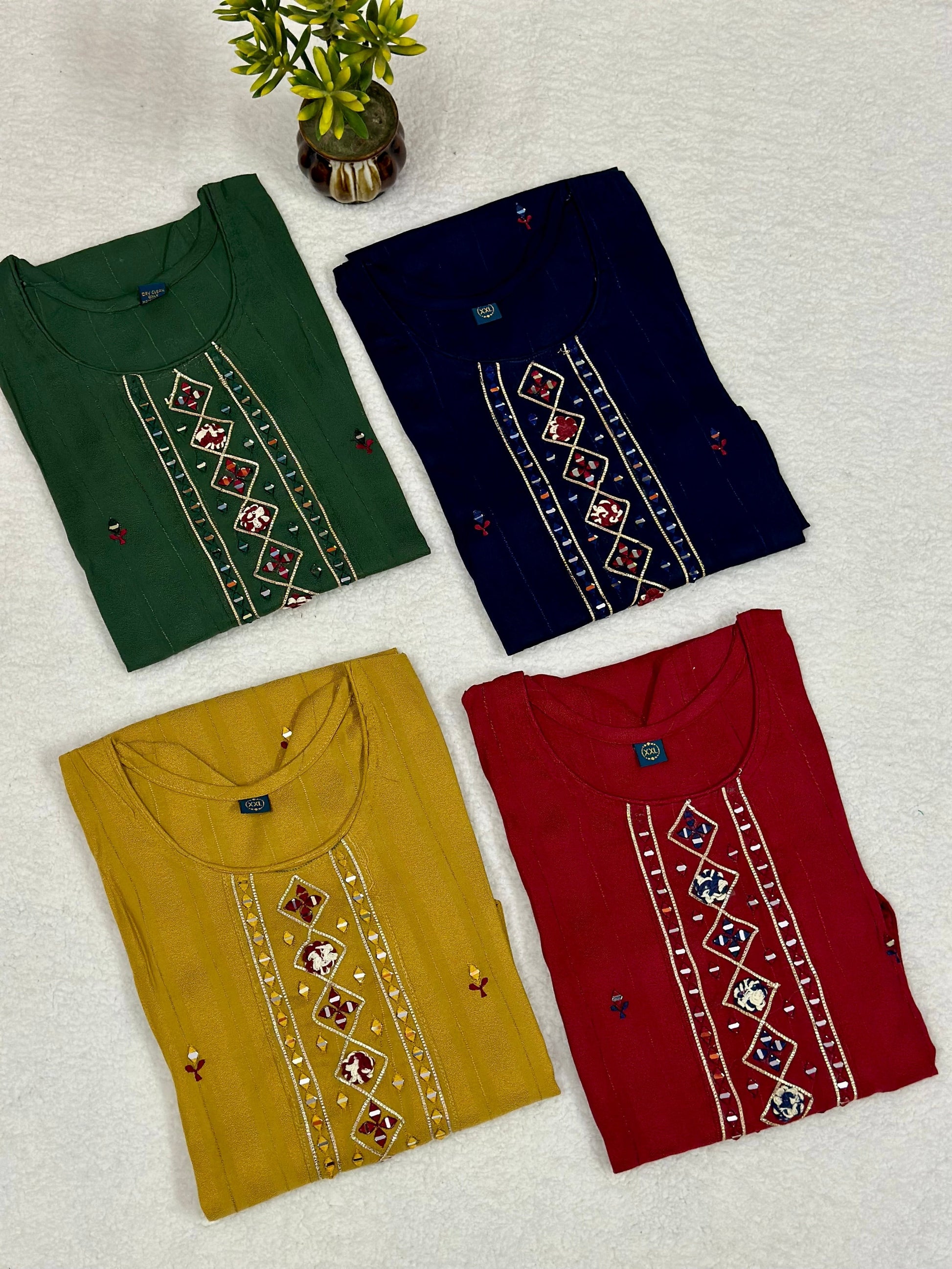 Fancy Fabric Kurti With Mirror Work