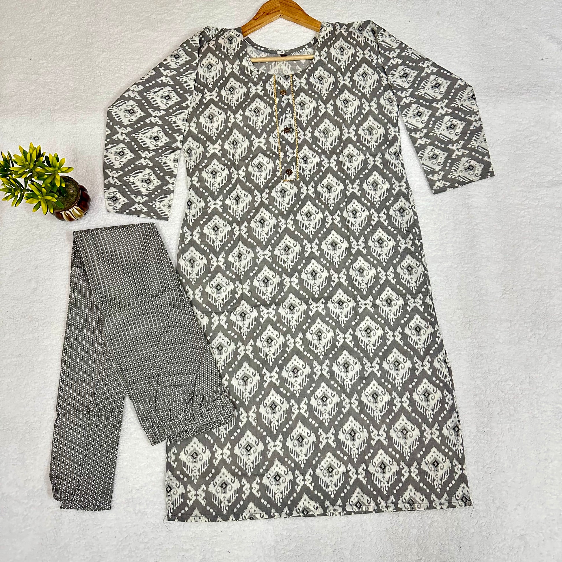 Luxe Grey Pure Cotton 2 Piece Kurti